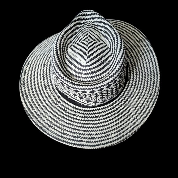 BANANA REPUBLIC Western Hat Black White Straw Womens M/L Adjustable - Picture 3 of 6